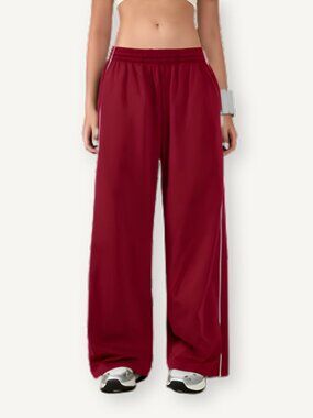 New TimeOFF Women's Wide-Leg Track Pants with Elastic Waistband Red Size M